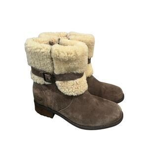 UGG AUSTRALIA BLAYRE II SUEDE Side Zip Sheepskin Lined Booties Womens Sz 8